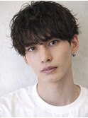 縦落ちシャドウパーマ軽めマッシュ眉カット黒髪/メイキー本厚木