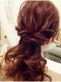 ハーフアップ ウェーブ巻き 結婚式ヘアセット ヘアアレンジ