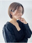 小顔透明感カラーくすみベージュオリーブカラーワンレン_79765