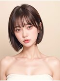 ナチュラルボブワイドバングホワイトブロンド外はね20代30代40代