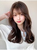 デジタルパーマ前髪パーマ韓国くびれミディアムチェリーブラウン