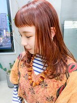 テトヘアー(teto hair) オレンジカラー、オレンジベージュ、ワイドバング、ウルフカット