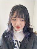 【インナーカラー】アッシュグレー、ラベンダーグラデーション