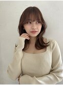 Unami　韓国くびれミディアム　シースルーバング　外ハネパーマ