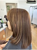 セミロングの髪質改善とグレイオンカラー