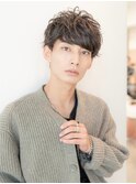 韓国マッシュダークアッシュニュアンスパーマメンズカット黒髪