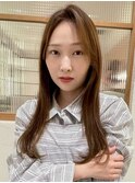 内巻きロング大人可愛いロング前髪なしミントアッシュ