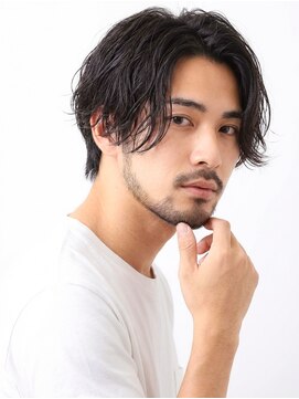 フェザーパーマ/メンズウルフ/センターパート/ニュアンスパーマ