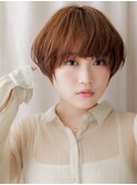 マッシュショート/重め前髪/オレンジブラウン/丸みショートe