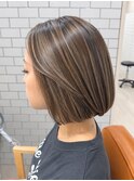 内巻きボブ◎細めハイライトカラー【佐藤こうや】