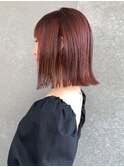 ハイライト オレンジカラー 切りっぱなしボブ