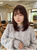 ミディアムレイヤーストレート似合わせラベンダーブラウン