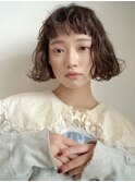 ミニボブ　くりくりパーマ　ワイドバング　オン眉　活性ケラチン