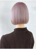ミディアム ボブ 丸みボブ ブリーチ ピンクベージュ 10代20代