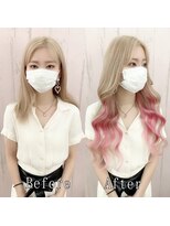 エクステ専門店あるじゃんすー 小倉店&nbsp;ミルクブロンドxピンクインナー#シールエクステ#小顔ヘア#小倉