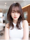 20代30代大人かわいいグレージュカラーミディアムレイヤー