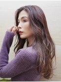 大人ロングレイヤー ボルドーカラー かきあげ前髪 センター分け