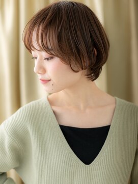 カバーヘア ブリス 川口(COVER HAIR bliss) コーラルベージュイヤリングカラー丸みショートボブX川口20代