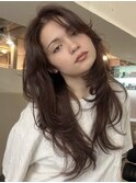 韓国風バタフライレイヤー×透明感ピンクブラウンカラー