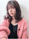 セミロングレイヤー パールベージュブラウン