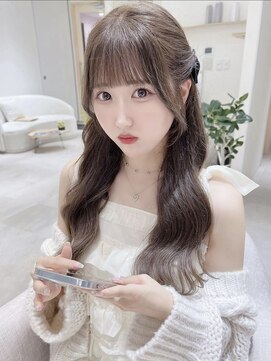 アム 表参道(am) ぱっつん前髪縮毛矯正【小顔薄めバンググレージュ】