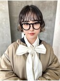 リップラインボブ　ミニボブパーマ　くるくるニュアンスブリーチ