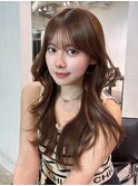 ロング暗めカラーグレージュ韓国ヘア顔周りレイヤー_F21113