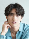名古屋栄フェザーパーマセンターパート緩め毛流れメンズウルフ