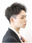 爽やかビジネスヘアアップバングショートツーブロック刈り上げ