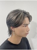 ★メンズ，ハイトーン，グレージュ，エンドカラー，ウルフ