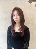 【石塚スタイル】韓国ヘアワインレッドカラー×レイヤーカット