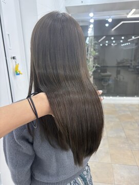 韓国顔まわりレイヤーカットグレージュオリーブベージュブラウン