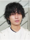 心斎橋シャドウパーマメンズマッシュウルフカット波巻きパーマ