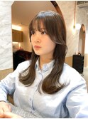 黒髪レイヤーロンググレーベージュ前髪パーマ【韓国ヘア鈴木颯】
