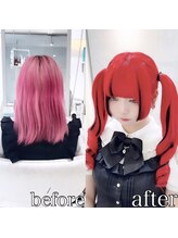 ブリーチオンカラー+シールエクステでエクステも染めてレッドのロングをデザイン☆