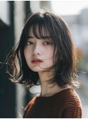 ナチュラルボブくびれヘアアプリコットオレンジ美髪20代30代
