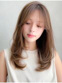大人ガーリー似合わせミディアムレイヤーカットダークアッシュ