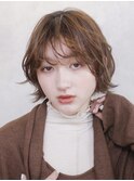 くびれショートボブ_オリーブカラーハイライトカラー_77137