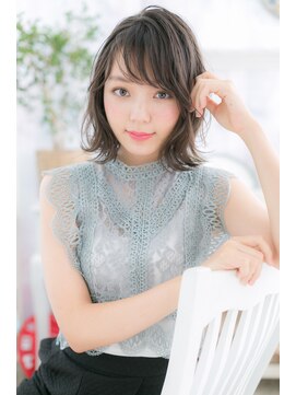 ミック ヘアアンドメイク アップ 駒込店(miq Hair&Make up) ツヤ感チャコールグレーセミウェットシースルーバングb1