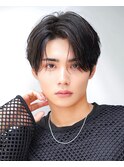 韓国ヘアカルマパーマカルマバングセンターパート黒髪ウルフ