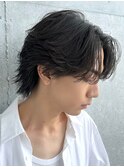 福岡天神緩めメンズニュアンスパーマセンターパートウルフカット