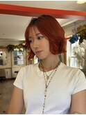 ボブ/切りっぱなし/オレンジ/ボルドー/レイヤーカット/20代/30代