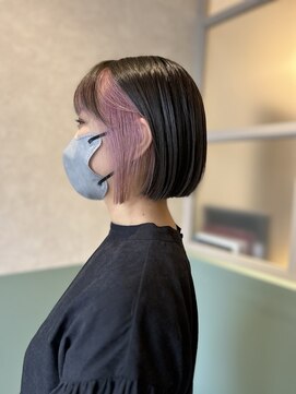 ルース(LOOSE) 【下田健太】イヤリングカラーピンク切りっぱなしボブ髪質改善