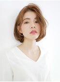 上品大人ボブ/前髪なし/顔周りカット/ウォームベージュ