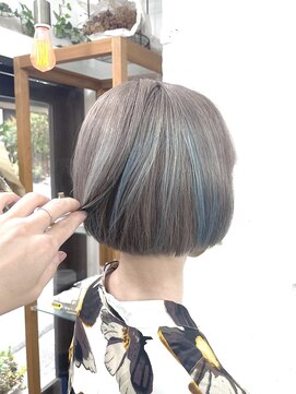 リッカ(RICCA) ミニボブにデザインカラーを☆シルバー×ライトブルー☆