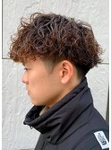 ダークアッシュニュアンスパーマ韓国マッシュベリーショート