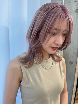 ムード(mood) ピンクミルクティー/ハイトーン/ブリーチ/ダブルカラー/レイヤー