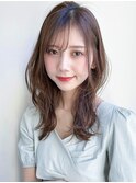 薄めバング外ハネボブペールベージュセクションカラー美髪