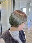 マッシュショートグリーンダブルカラーブリーチ群馬太田