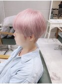 20代30代40代大人丸みショートボブ×前髪ありピンク髪